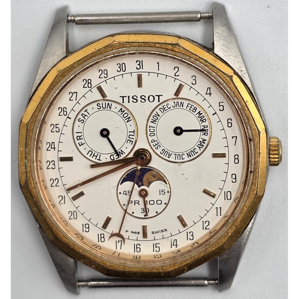 Vintage Tissot PR100 P365/465 Moonphase Triple Calendar Swiss Watch Not Running